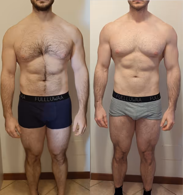 Prima e dopo percorso di bodybuilding personalizzato con Coach Builtdifferent