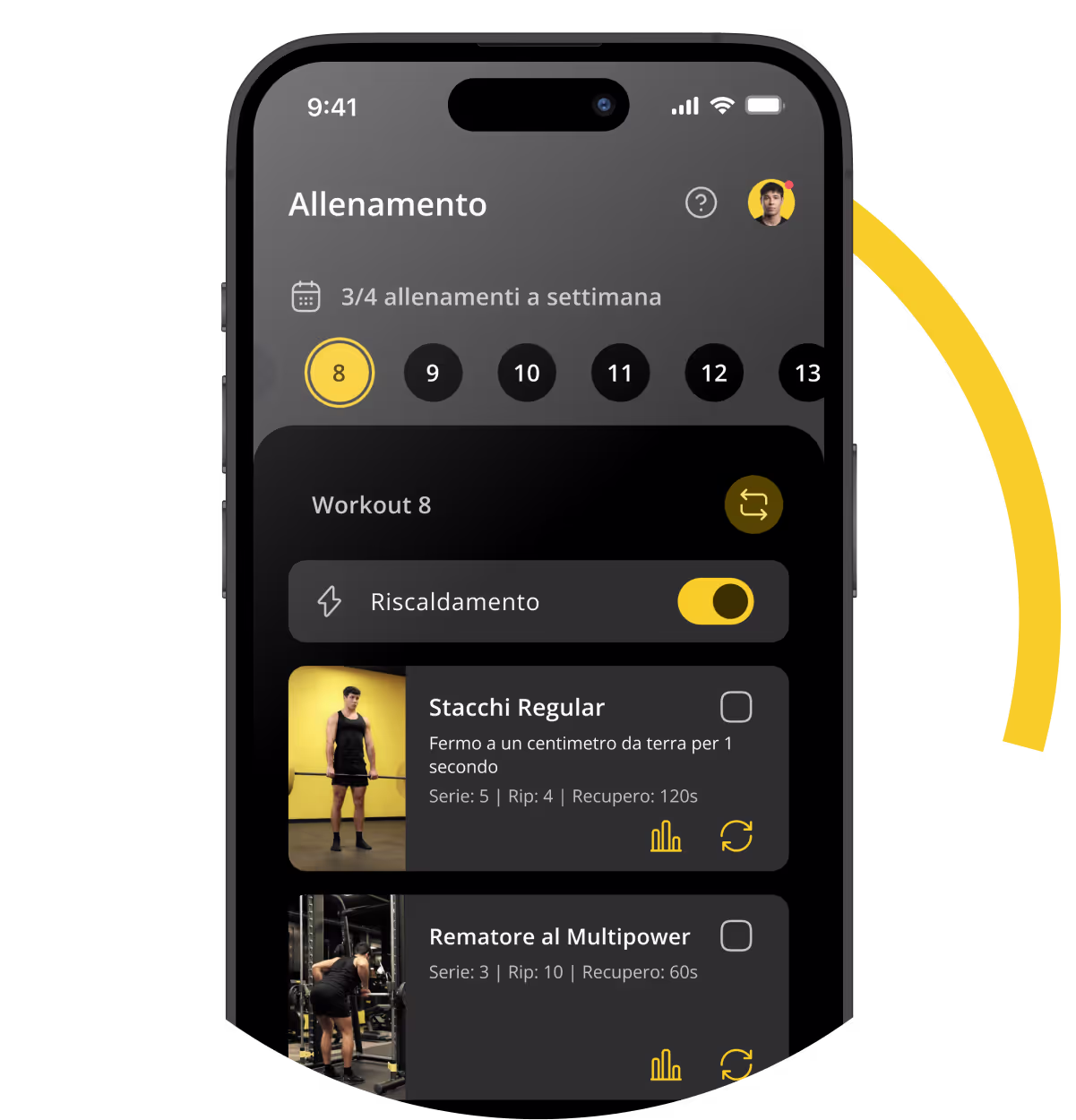 Scheda di allenamento personalizzata nell'app