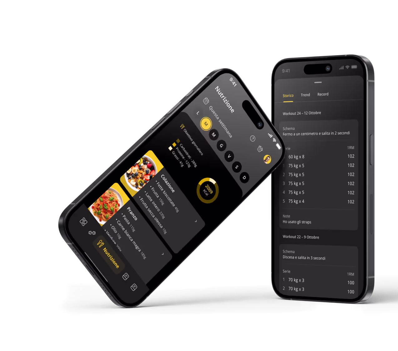 image of two phones displaying the training and nutrition sections in the Builtdifferent App