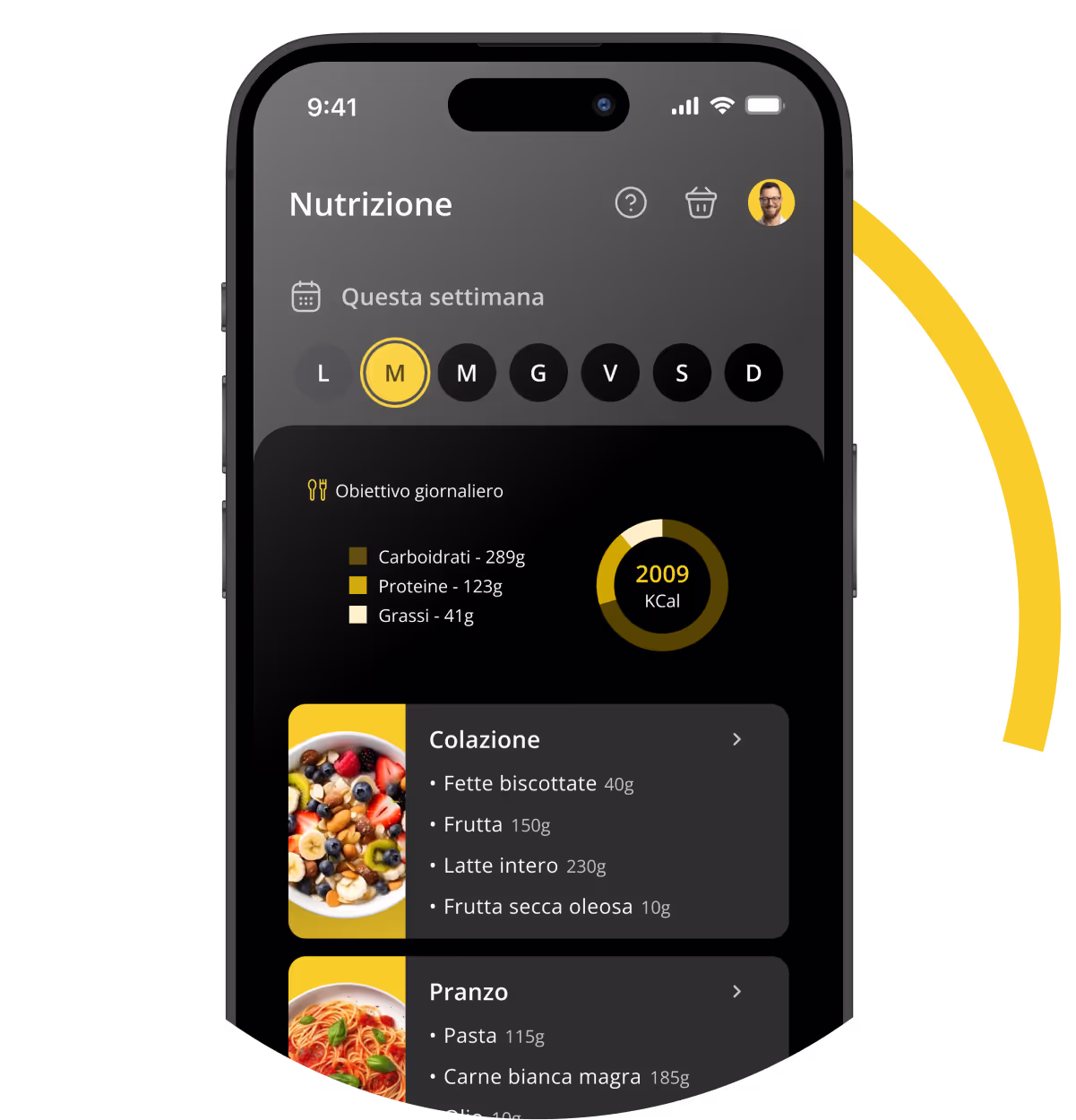 mockup app Builtdifferent sezione nutrizione