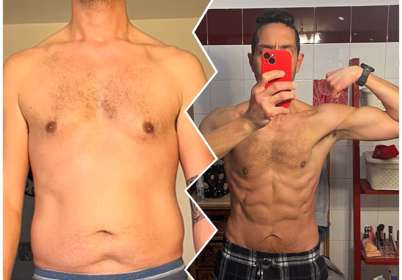 Prima e dopo ricomposizione corporea con piano allenamento e nutrizione Builtdifferent